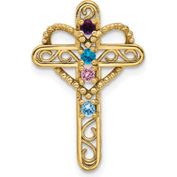 14K Yellow Gold Polished Filigree 4-Stone Mother's Cross Pendant Mounting - 25mm Length by Oro Pregiato