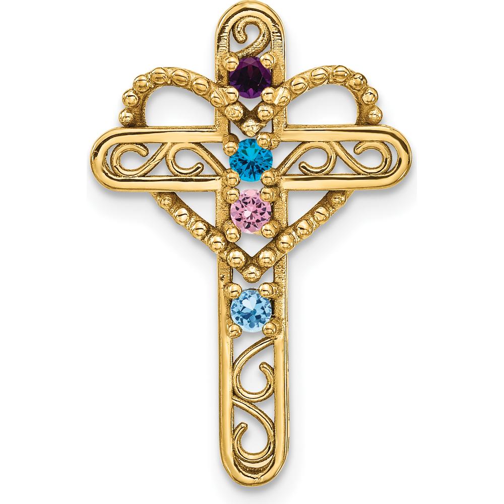 14K Yellow Gold Polished Filigree 4-Stone Mother's Cross Pendant Mounting - 25mm Length by Oro Pregiato