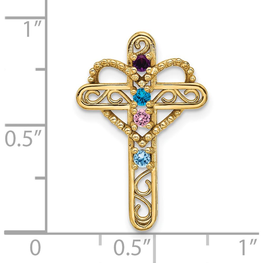 14K Yellow Gold Polished Filigree 4-Stone Mother's Cross Pendant Mounting - 25mm Length by Oro Pregiato
