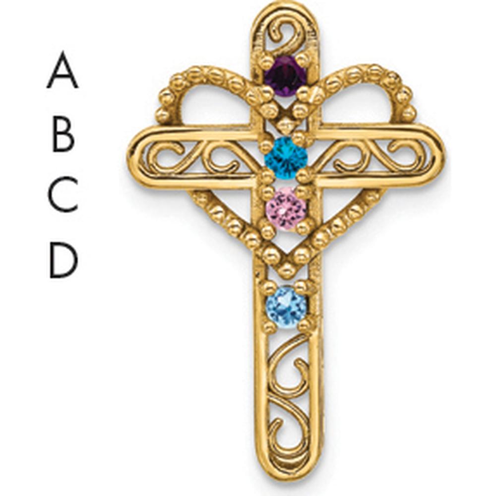 14K Yellow Gold Polished Filigree 4-Stone Mother's Cross Pendant Mounting - 25mm Length by Oro Pregiato