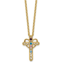 14K Yellow Gold Polished Filigree 4-Stone Mother's Cross Pendant Mounting - 25mm Length by Oro Pregiato