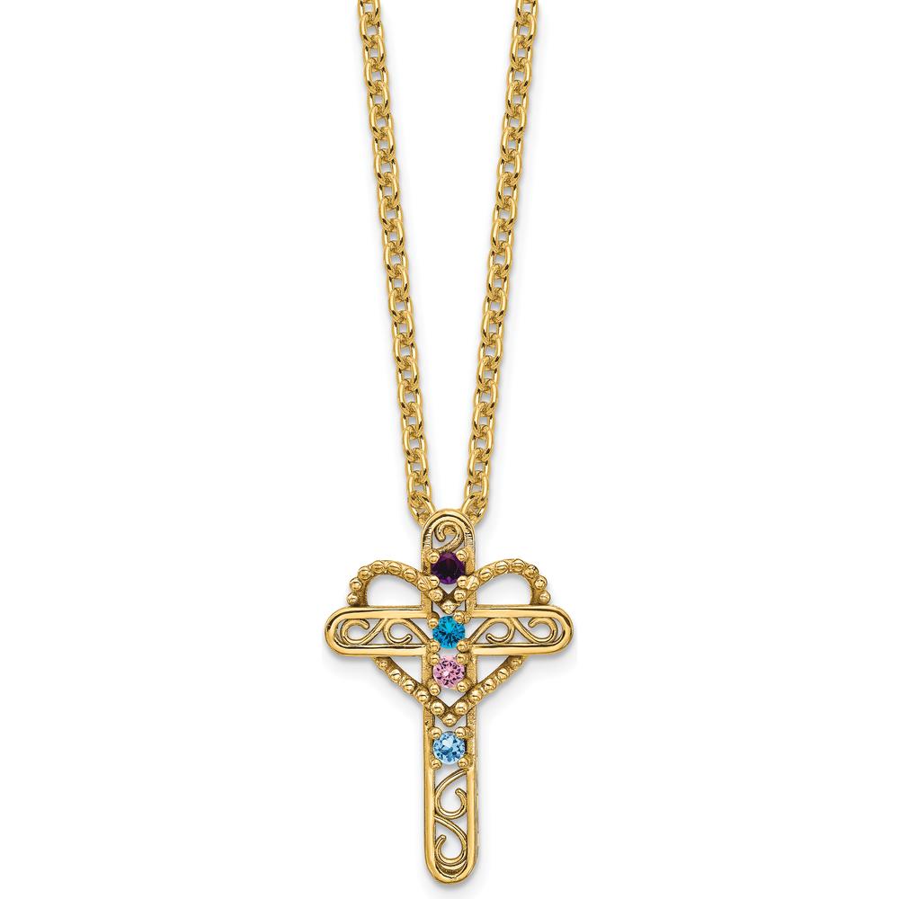 14K Yellow Gold Polished Filigree 4-Stone Mother's Cross Pendant Mounting - 25mm Length by Oro Pregiato