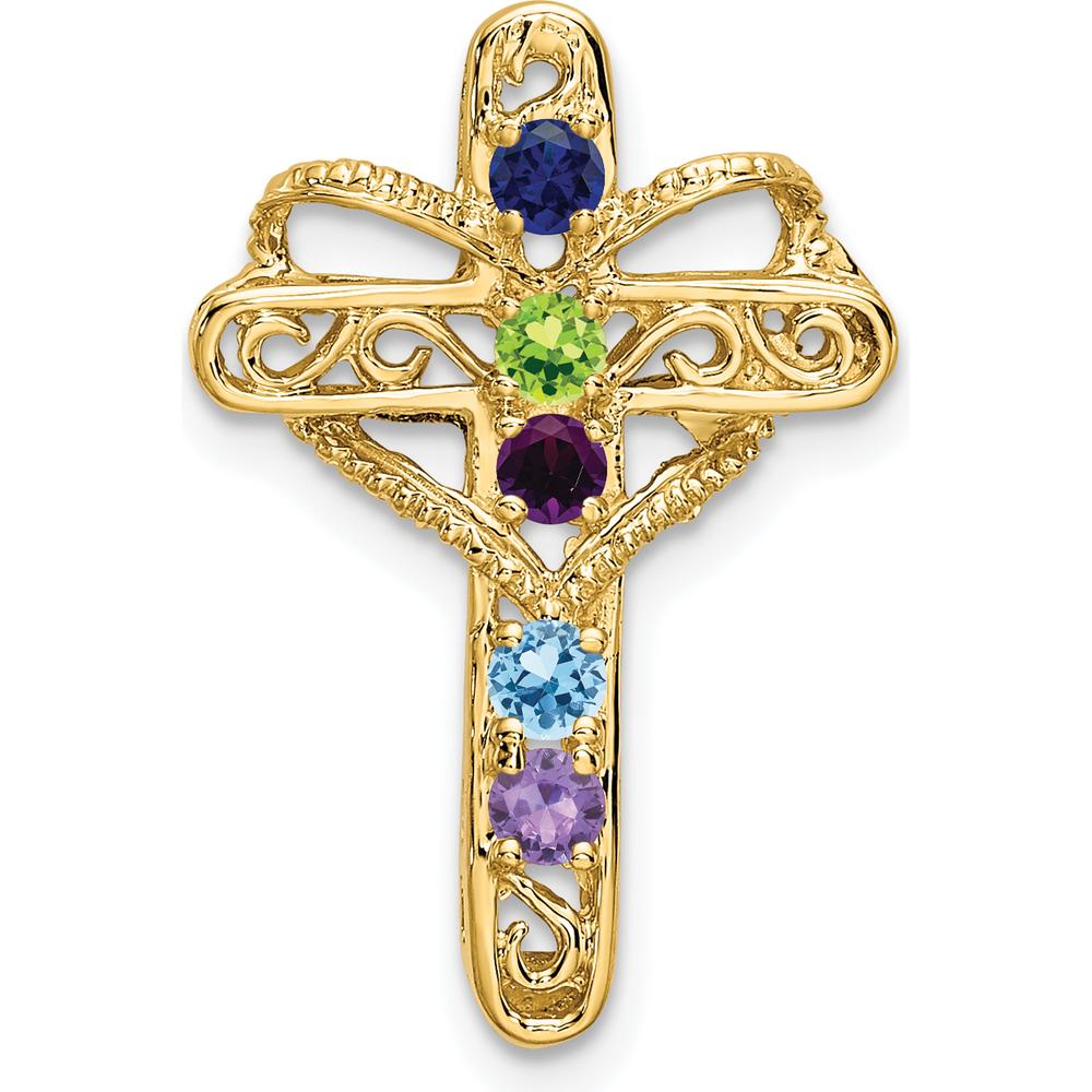 14K Yellow Gold Polished Filigree 5-Stone Mother's Cross Pendant - 25mm x 15mm by Oro Pregiato