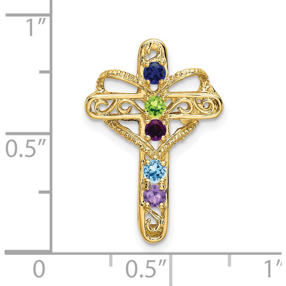 14K Yellow Gold Polished Filigree 5-Stone Mother's Cross Pendant - 25mm x 15mm by Oro Pregiato