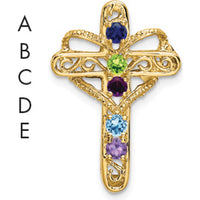 14K Yellow Gold Polished Filigree 5-Stone Mother's Cross Pendant - 25mm x 15mm by Oro Pregiato