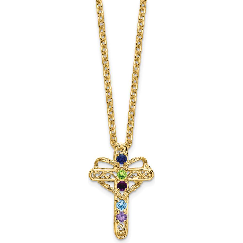 14K Yellow Gold Polished Filigree 5-Stone Mother's Cross Pendant - 25mm x 15mm by Oro Pregiato