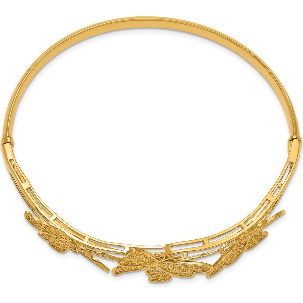 14K Yellow Gold Polished Filigree Butterflies Hinged Oval Bangle Bracelet by Oro Pregiato
