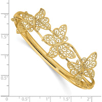 14K Yellow Gold Polished Filigree Butterflies Hinged Oval Bangle Bracelet by Oro Pregiato