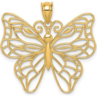 14K Yellow Gold Polished Filigree Butterfly Pendant with Open Back Design by Oro Pregiato
