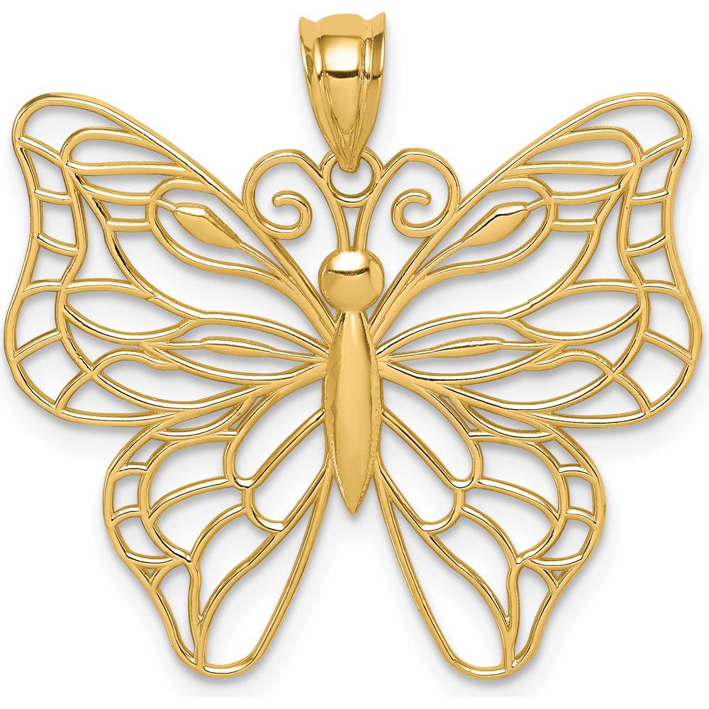14K Yellow Gold Polished Filigree Butterfly Pendant with Open Back Design by Oro Pregiato
