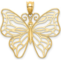 14K Yellow Gold Polished Filigree Butterfly Pendant with Open Back Design by Oro Pregiato