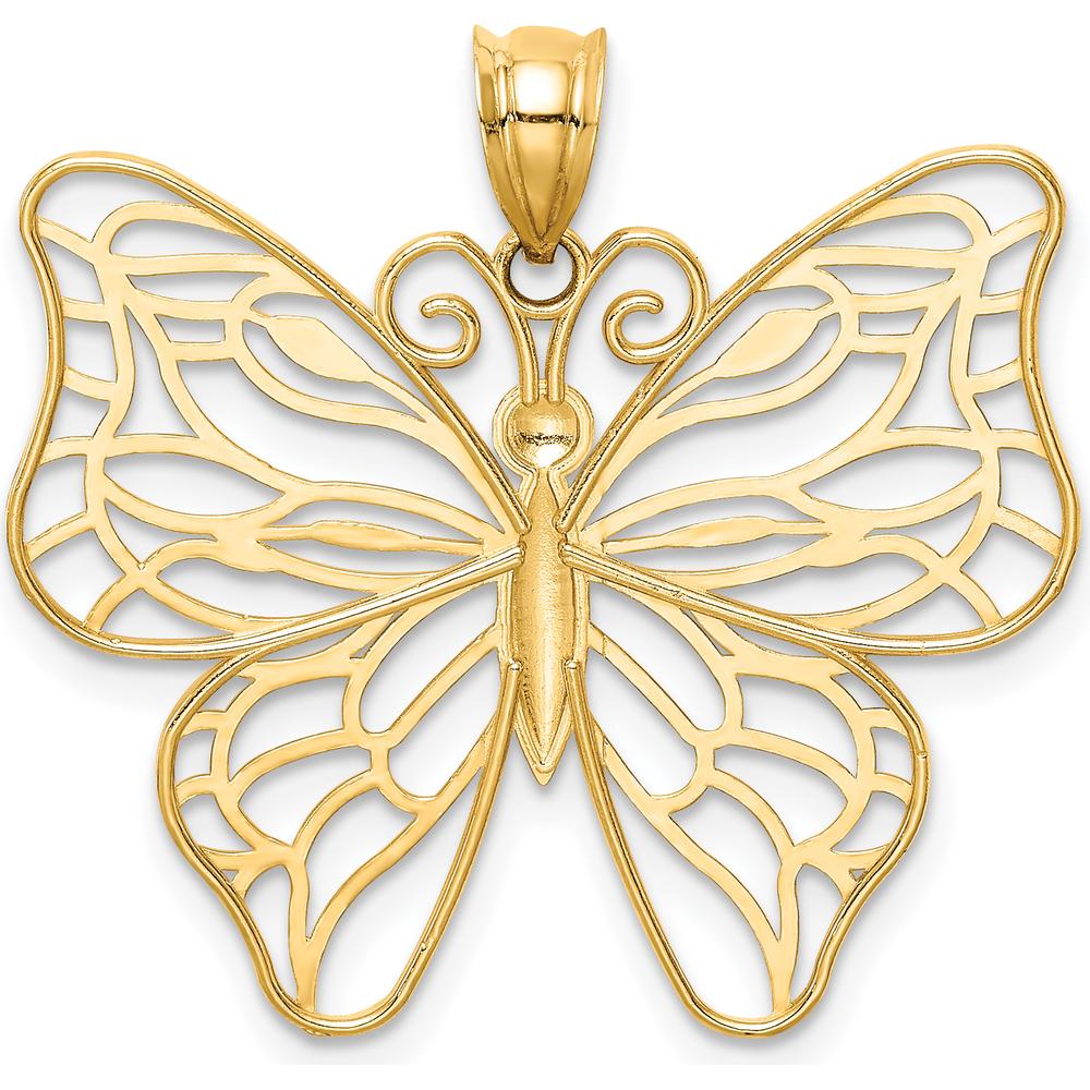 14K Yellow Gold Polished Filigree Butterfly Pendant with Open Back Design by Oro Pregiato