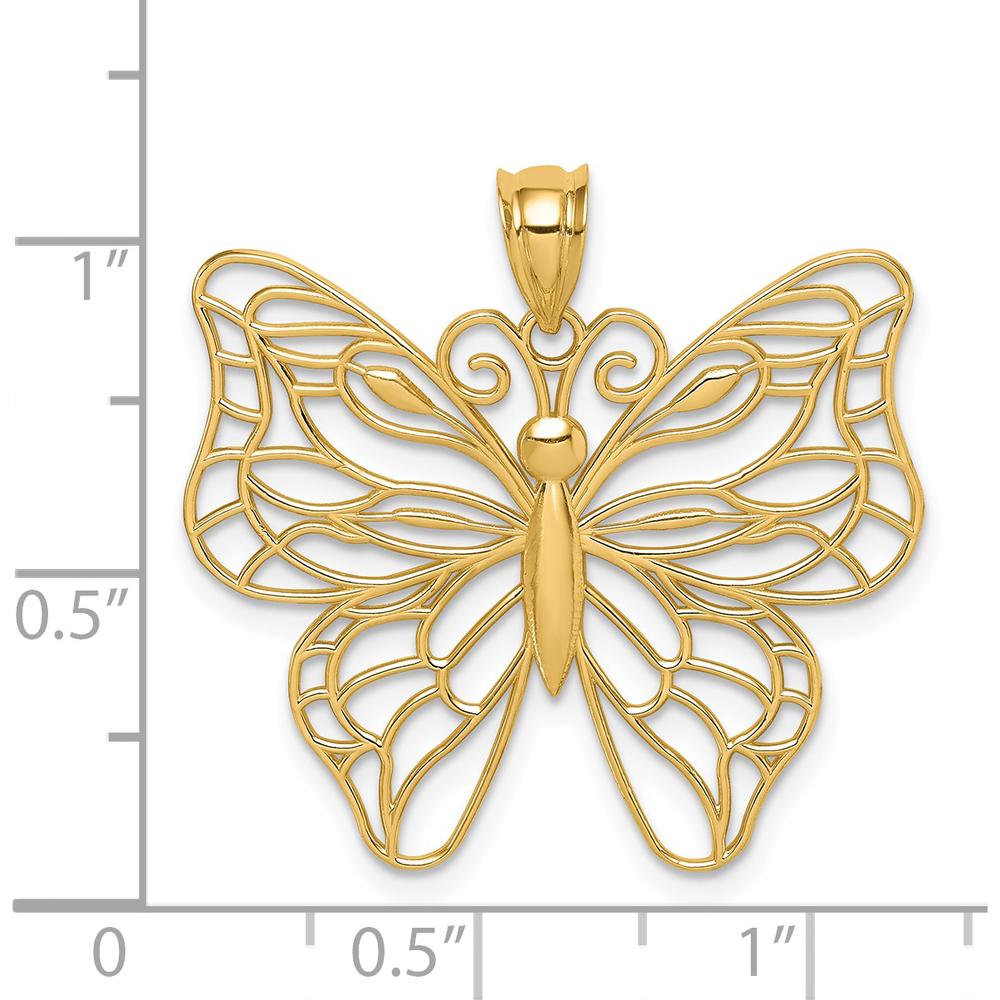 14K Yellow Gold Polished Filigree Butterfly Pendant with Open Back Design by Oro Pregiato