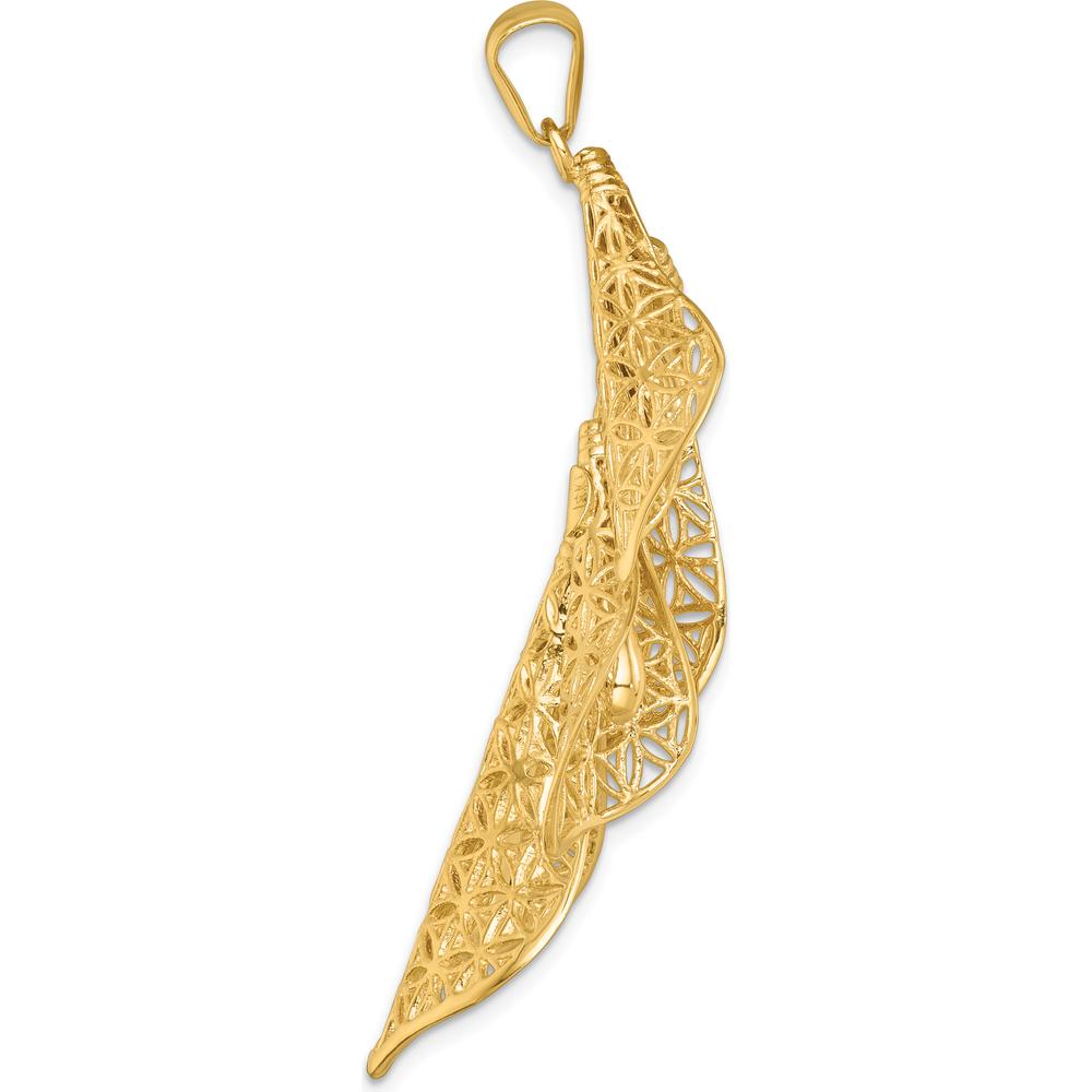 14K Yellow Gold Polished Filigree Calla Lily Flower Pendant - 57.55mm Length by 0