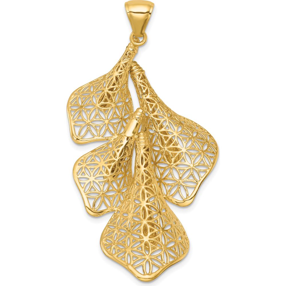 14K Yellow Gold Polished Filigree Calla Lily Flower Pendant - 57.55mm Length by 0