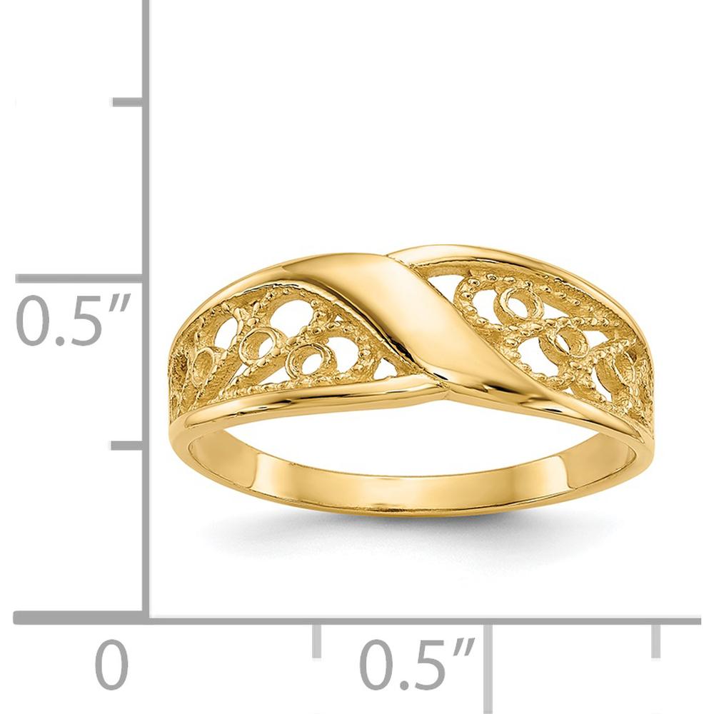 14K Yellow Gold Polished Filigree Fashion Ring with Beaded Texture by Oro Pregiato