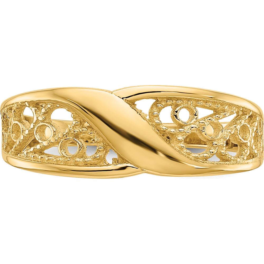 14K Yellow Gold Polished Filigree Fashion Ring with Beaded Texture by Oro Pregiato