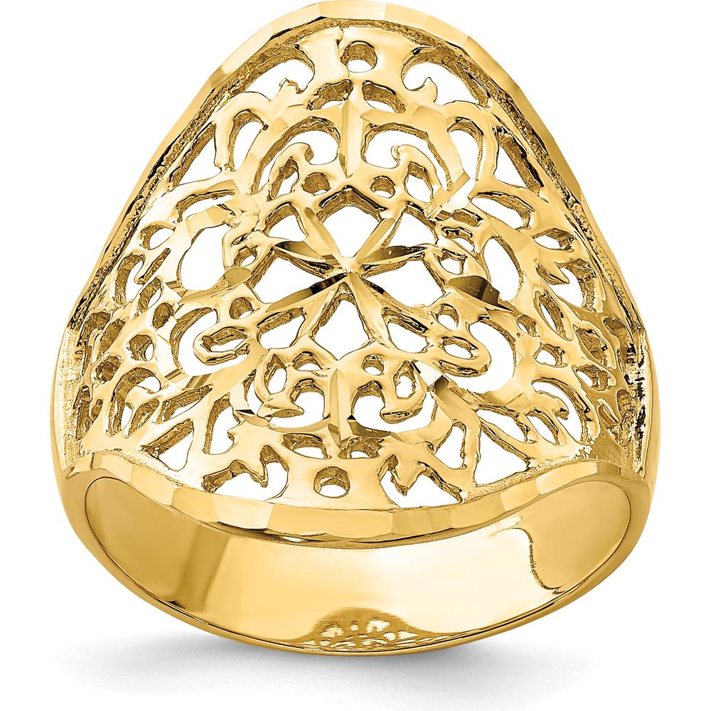 14K Yellow Gold Polished Filigree Fashion Ring with Intricate Detailing by Oro Pregiato