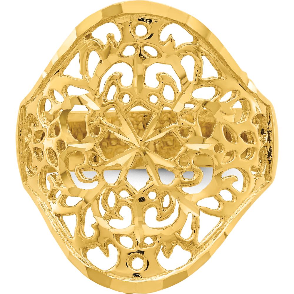 14K Yellow Gold Polished Filigree Fashion Ring with Intricate Detailing by Oro Pregiato
