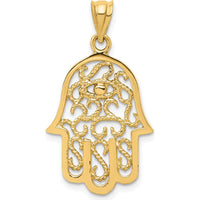 14K Yellow Gold Polished Filigree Hamsa and Evil Eye Pendant - 30.85mm in Length by Oro Pregiato