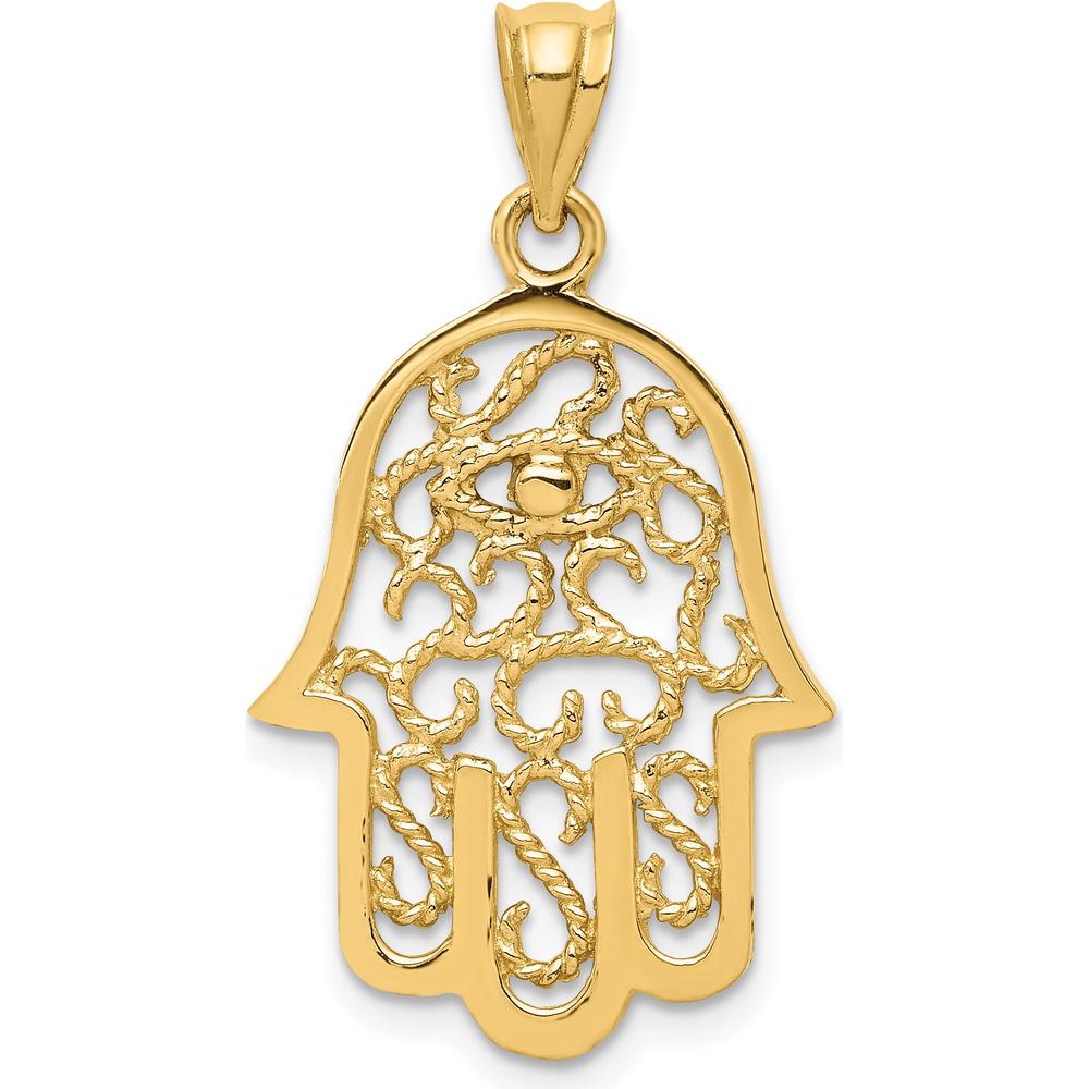 14K Yellow Gold Polished Filigree Hamsa and Evil Eye Pendant - 30.85mm in Length by Oro Pregiato