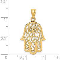 14K Yellow Gold Polished Filigree Hamsa and Evil Eye Pendant - 30.85mm in Length by Oro Pregiato