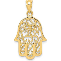 14K Yellow Gold Polished Filigree Hamsa and Evil Eye Pendant - 30.85mm in Length by Oro Pregiato