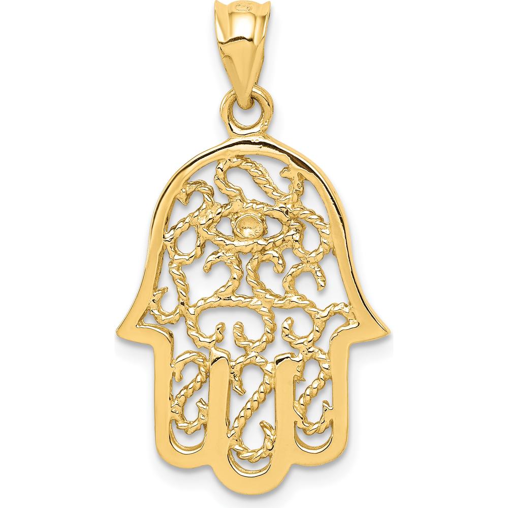 14K Yellow Gold Polished Filigree Hamsa and Evil Eye Pendant - 30.85mm in Length by Oro Pregiato