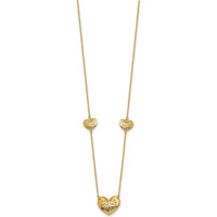 14K Yellow Gold Polished Filigree Heart 3-Station Necklace with 2" Extender by 0
