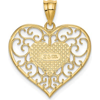 14K Yellow Gold Polished Filigree Heart Pendant with Textured Back by Oro Pregiato