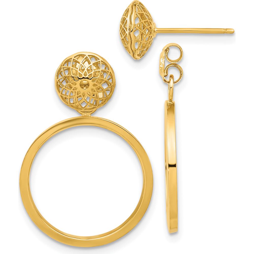 14K Yellow Gold Polished Filigree Hollow Drop Earrings - 26mm Length by 0