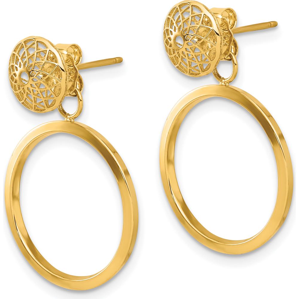 14K Yellow Gold Polished Filigree Hollow Drop Earrings - 26mm Length by 0