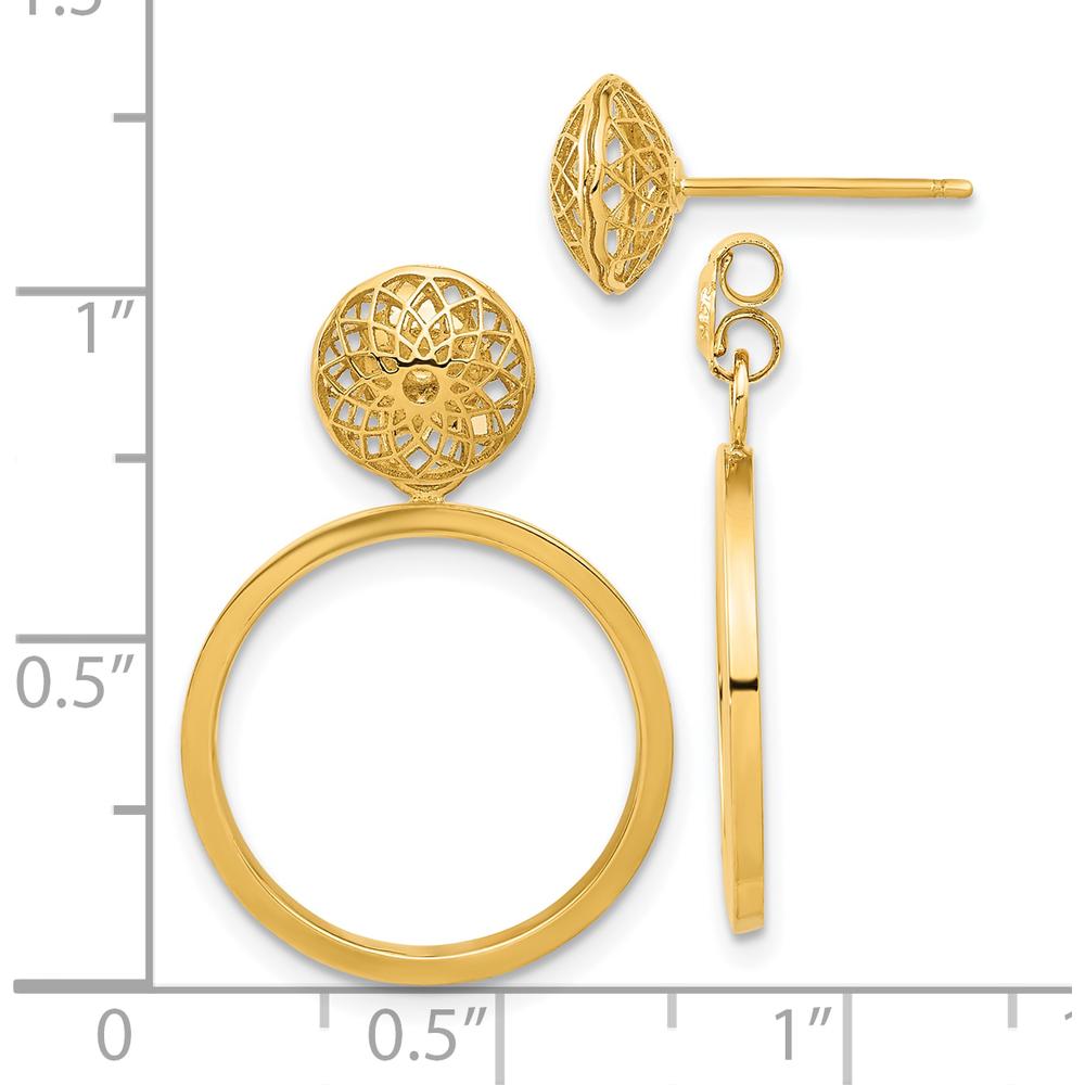 14K Yellow Gold Polished Filigree Hollow Drop Earrings - 26mm Length by 0