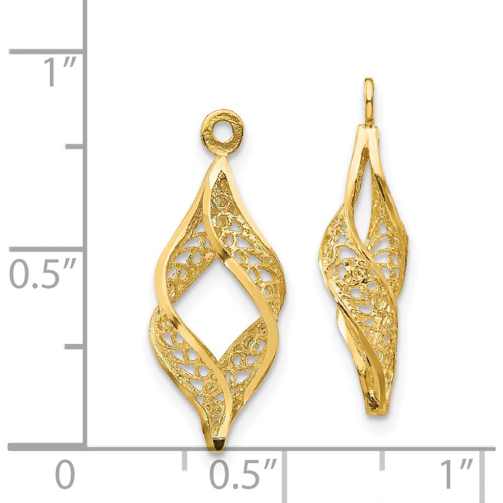 14K Yellow Gold Polished Filigree Swirl Earring Jackets with Intricate Detailing by Oro Pregiato