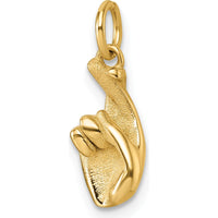 14K Yellow Gold Polished Fingers Crossed Hand Pendant - 18.32mm Length by Oro Pregiato