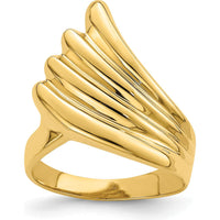 14K Yellow Gold Polished Fish Tail Ring with Domed Profile and Textured Finish by 0