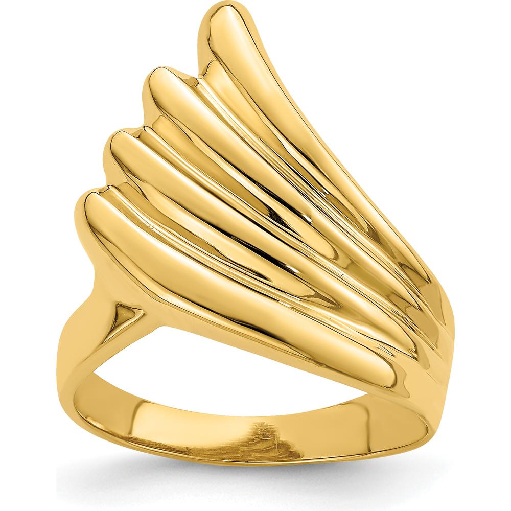 14K Yellow Gold Polished Fish Tail Ring with Domed Profile and Textured Finish by 0
