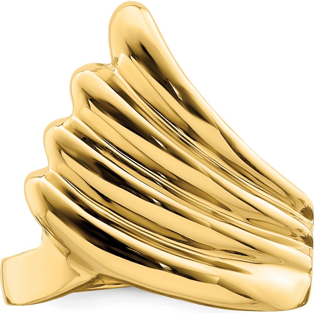 14K Yellow Gold Polished Fish Tail Ring with Domed Profile and Textured Finish by 0