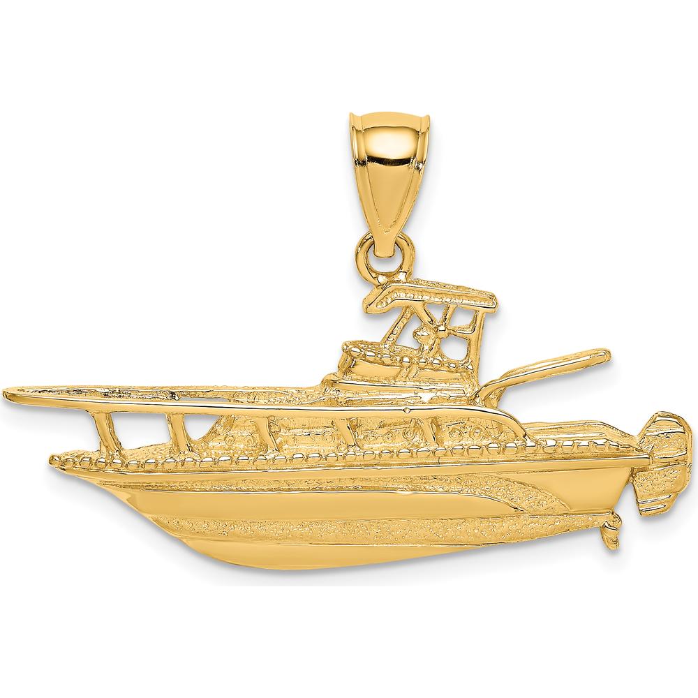 14K Yellow Gold Polished Fishing Boat Pendant Charm by Oro Pregiato