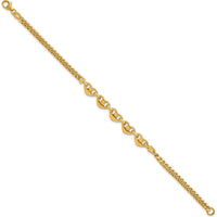 14K Yellow Gold Polished Five Hearts Curb Link Bracelet - 7" by 0