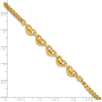 14K Yellow Gold Polished Five Hearts Curb Link Bracelet - 7" by 0
