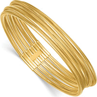 14K Yellow Gold Polished Five Strand Mesh Stretch Bangle Bracelet - 14.54mm Width by Oro Pregiato