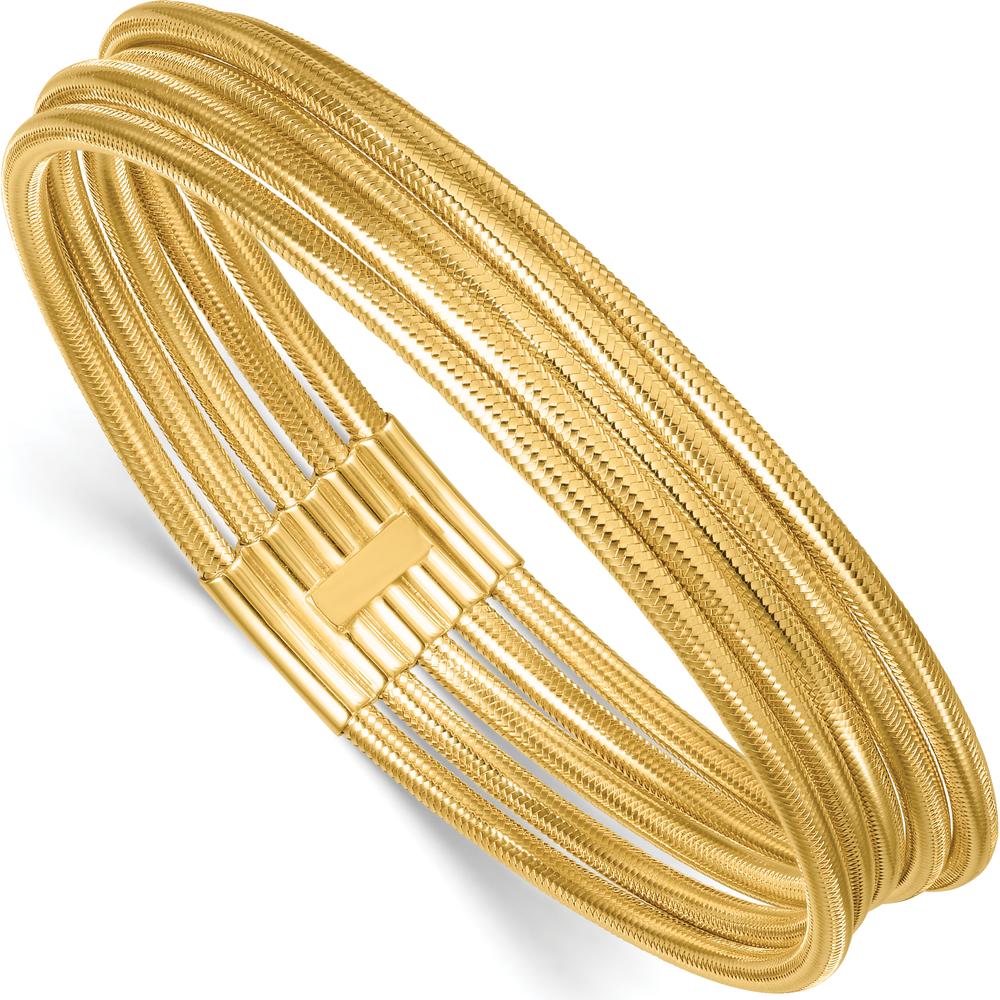 14K Yellow Gold Polished Five Strand Mesh Stretch Bangle Bracelet - 14.54mm Width by Oro Pregiato