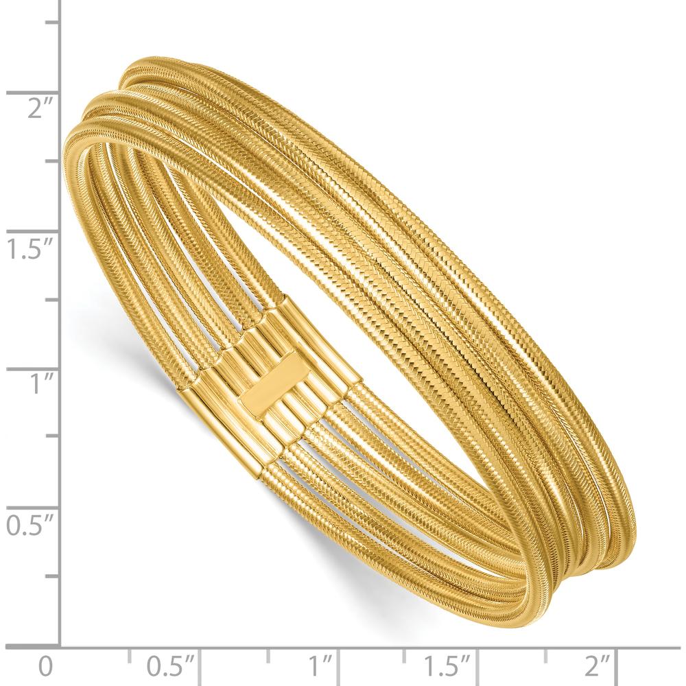 14K Yellow Gold Polished Five Strand Mesh Stretch Bangle Bracelet - 14.54mm Width by Oro Pregiato