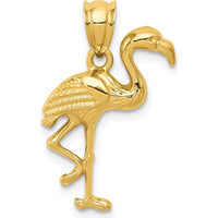 14K Yellow Gold Polished Flamingo Pendant with Textured Detail - Solid Open Back Design by Oro Pregiato