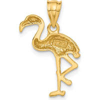 14K Yellow Gold Polished Flamingo Pendant with Textured Detail - Solid Open Back Design by Oro Pregiato