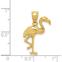 14K Yellow Gold Polished Flamingo Pendant with Textured Detail - Solid Open Back Design by Oro Pregiato