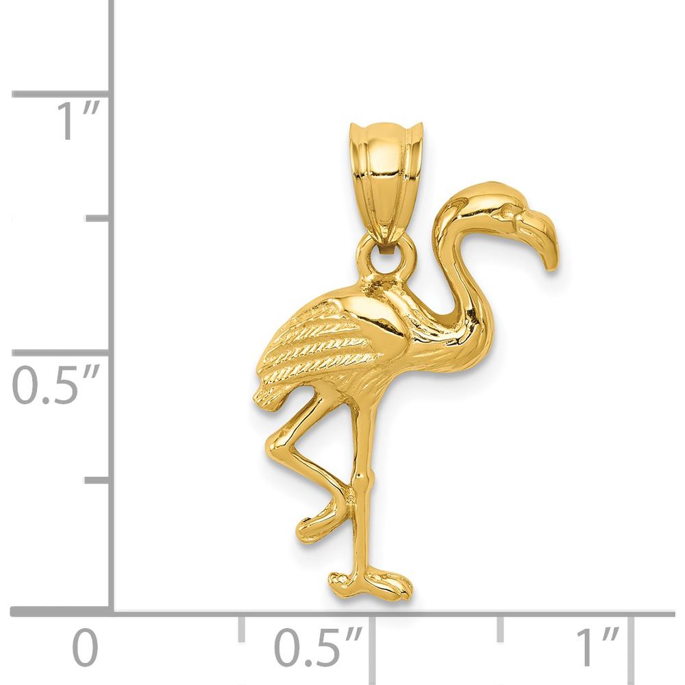 14K Yellow Gold Polished Flamingo Pendant with Textured Detail - Solid Open Back Design by Oro Pregiato