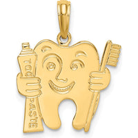 14K Yellow Gold Polished Flat-Backed Dental Charm - Playful Tooth Design by Oro Pregiato