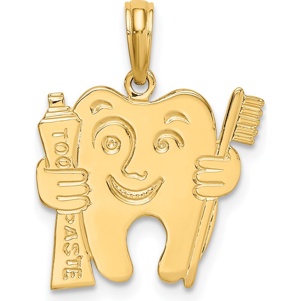14K Yellow Gold Polished Flat-Backed Dental Charm - Playful Tooth Design by Oro Pregiato